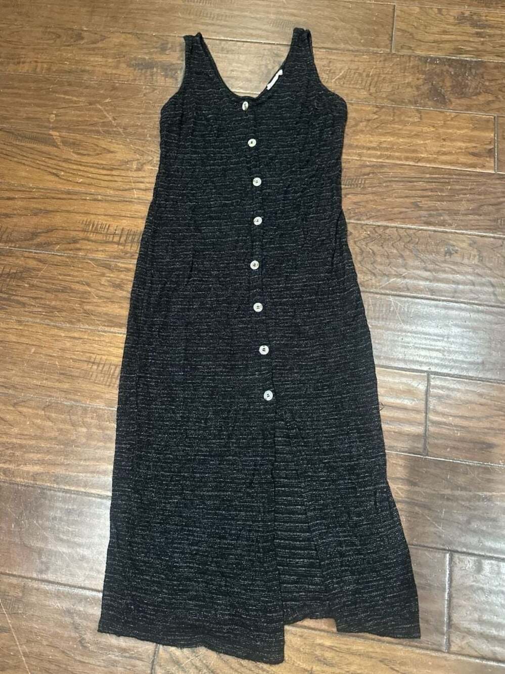 Lush Black Marled Knit Button-Down Sleeveless Midi Dress